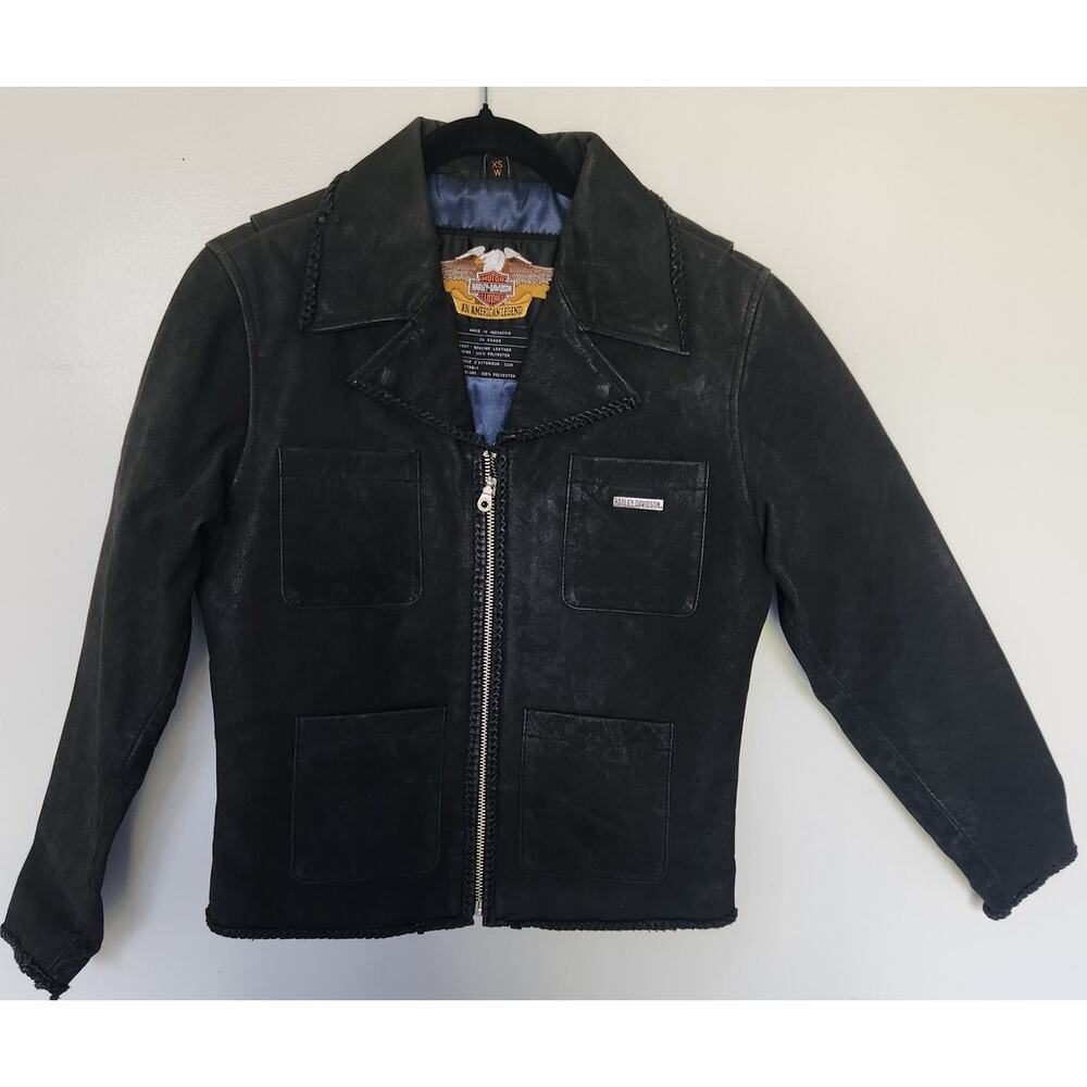 Vintage Harley Davidson Women's Black Suede jacket - size x-small